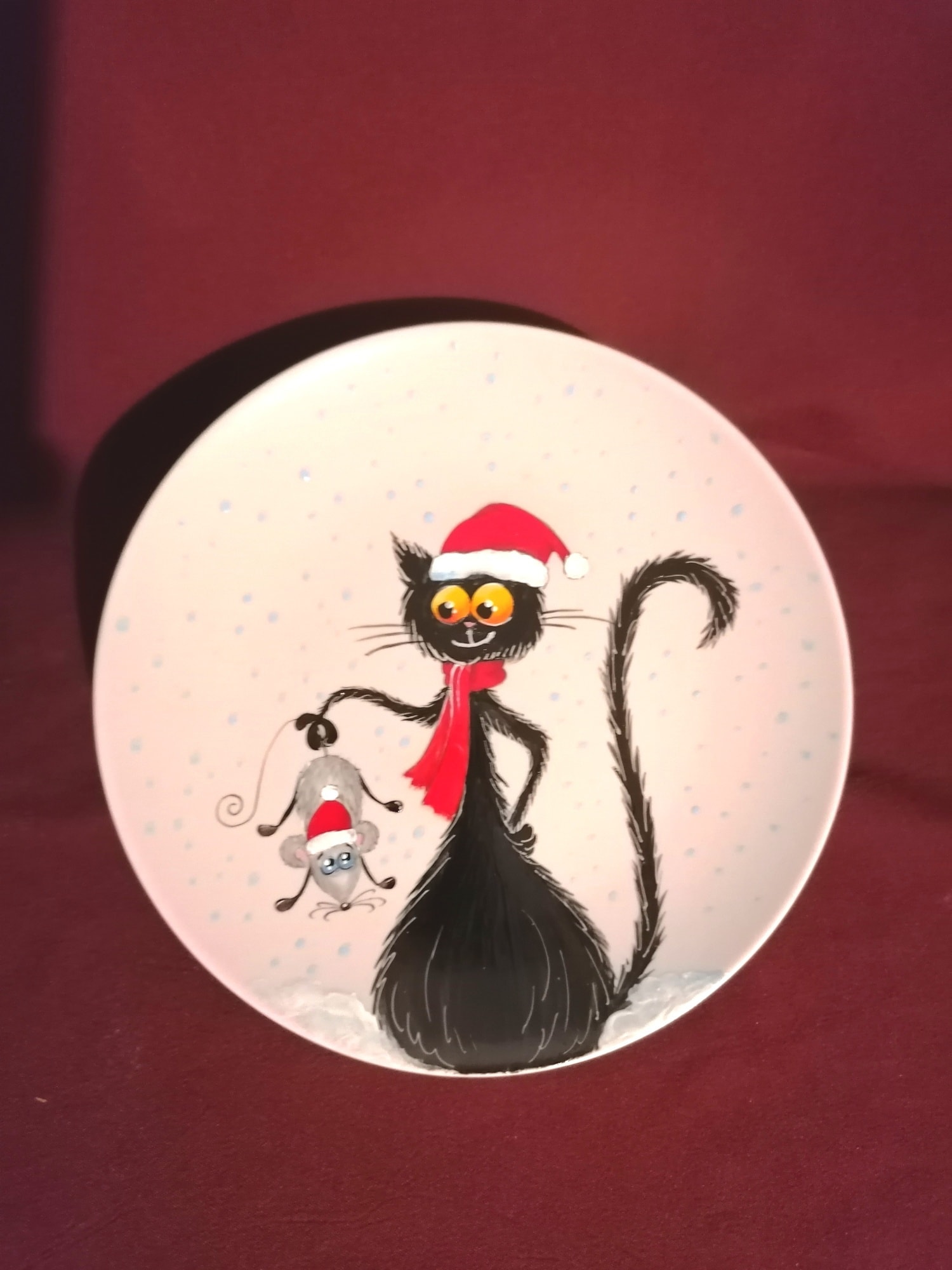 Macskás karácsonyi mintás tányér macival, rénszarvassal ... - Image 4