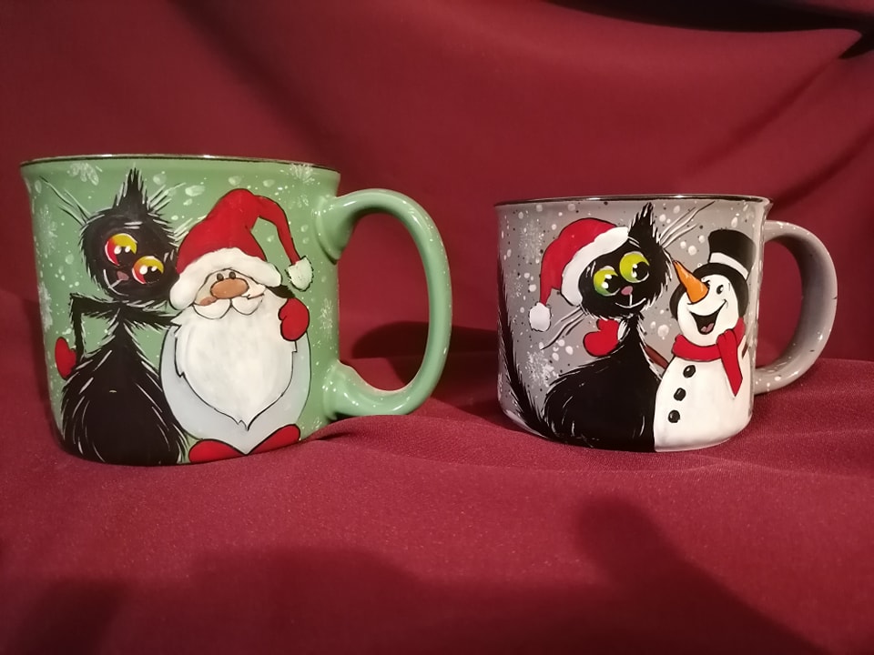 Macskás karácsonyi mintás bögre