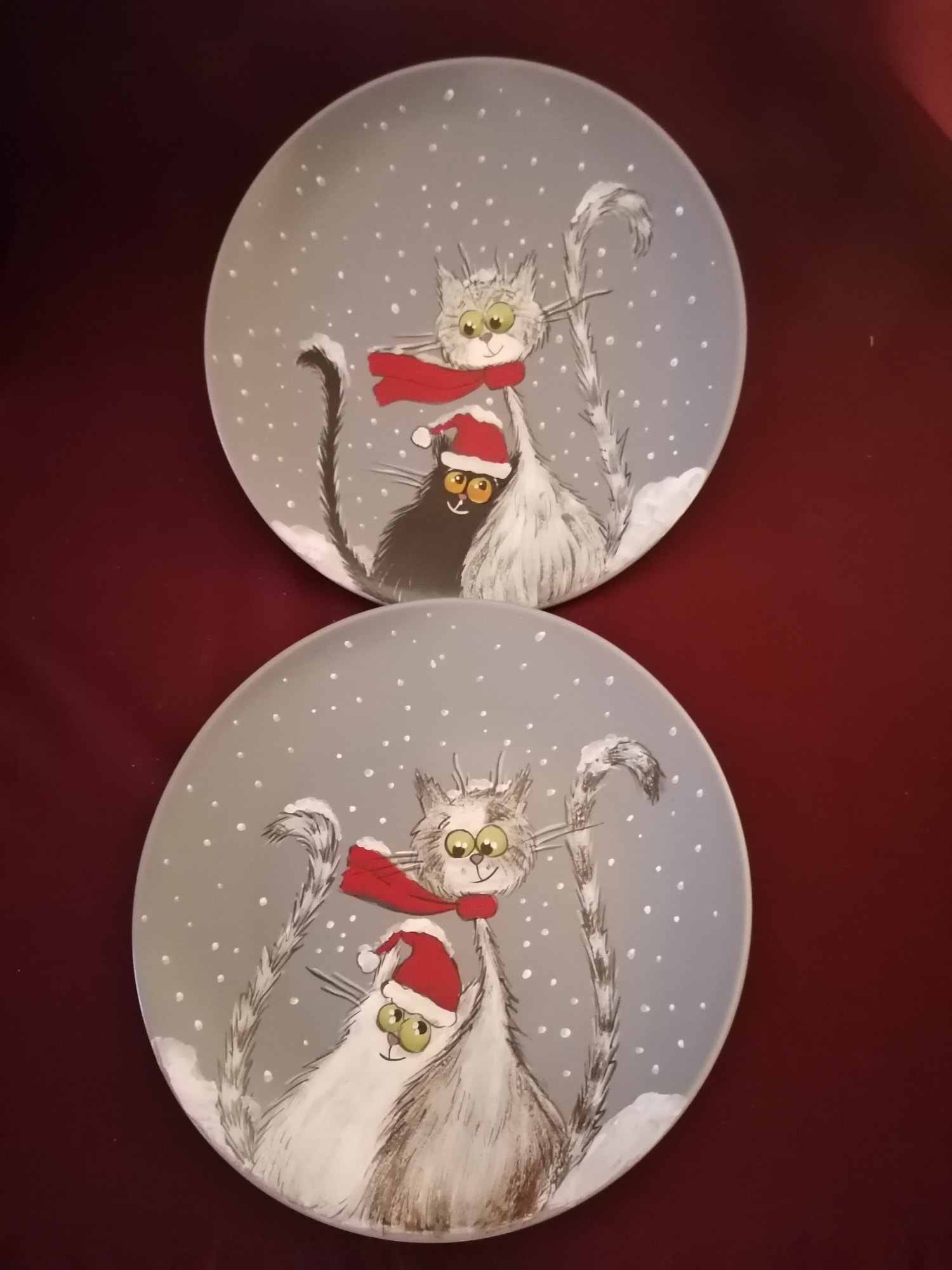 Macskás karácsonyi mintás tányér macival, rénszarvassal ... - Image 2